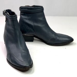 Chloe leather ankle booties blue grey quilted embossed almond toe size 36